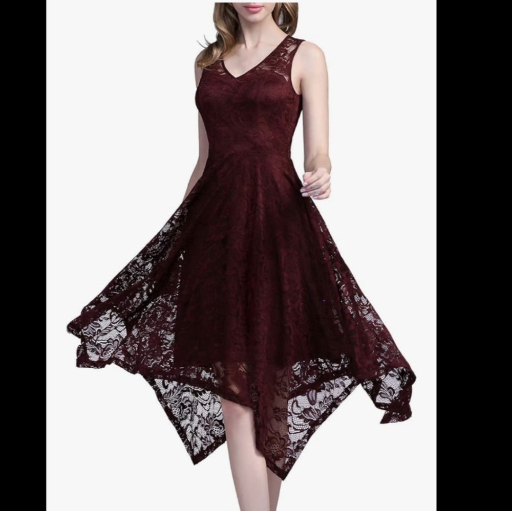 Red Asymmetrical High-Low Fit and Flare Dress for Weddings